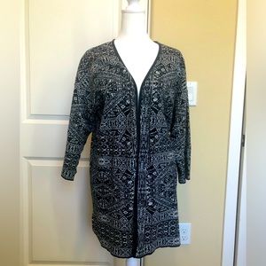 Chico’s Navy and White Thigh Length Cardigan Sz 1